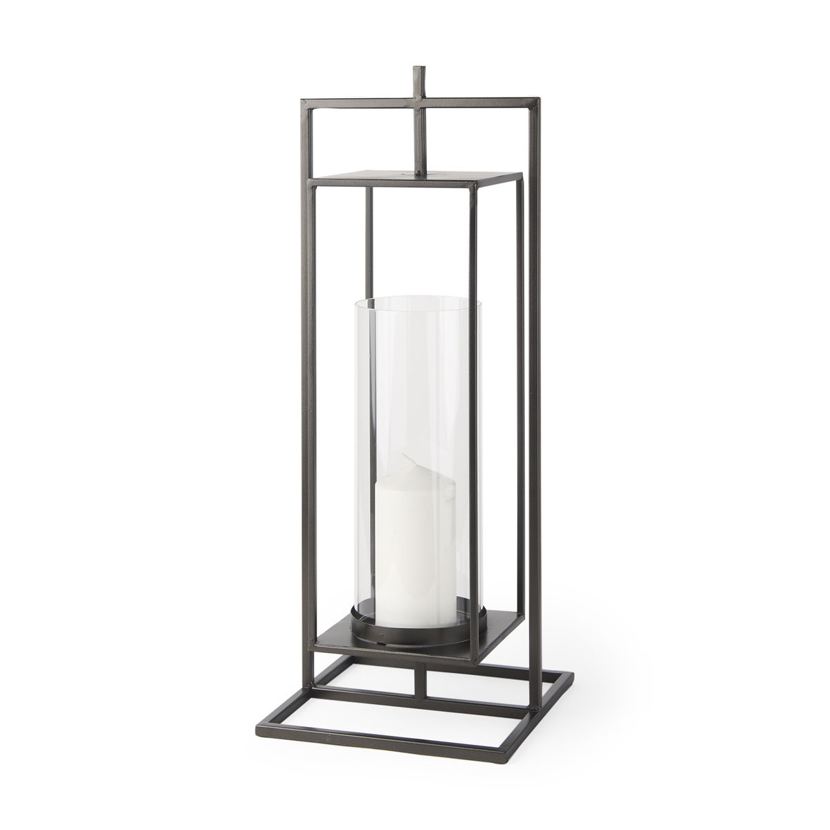 Albus I Large Black Metal Rectangular Table Candle Holder, Candles & Candle Holder by Mercana, 9.25" length x 9.25" width x 23.82" height View 1