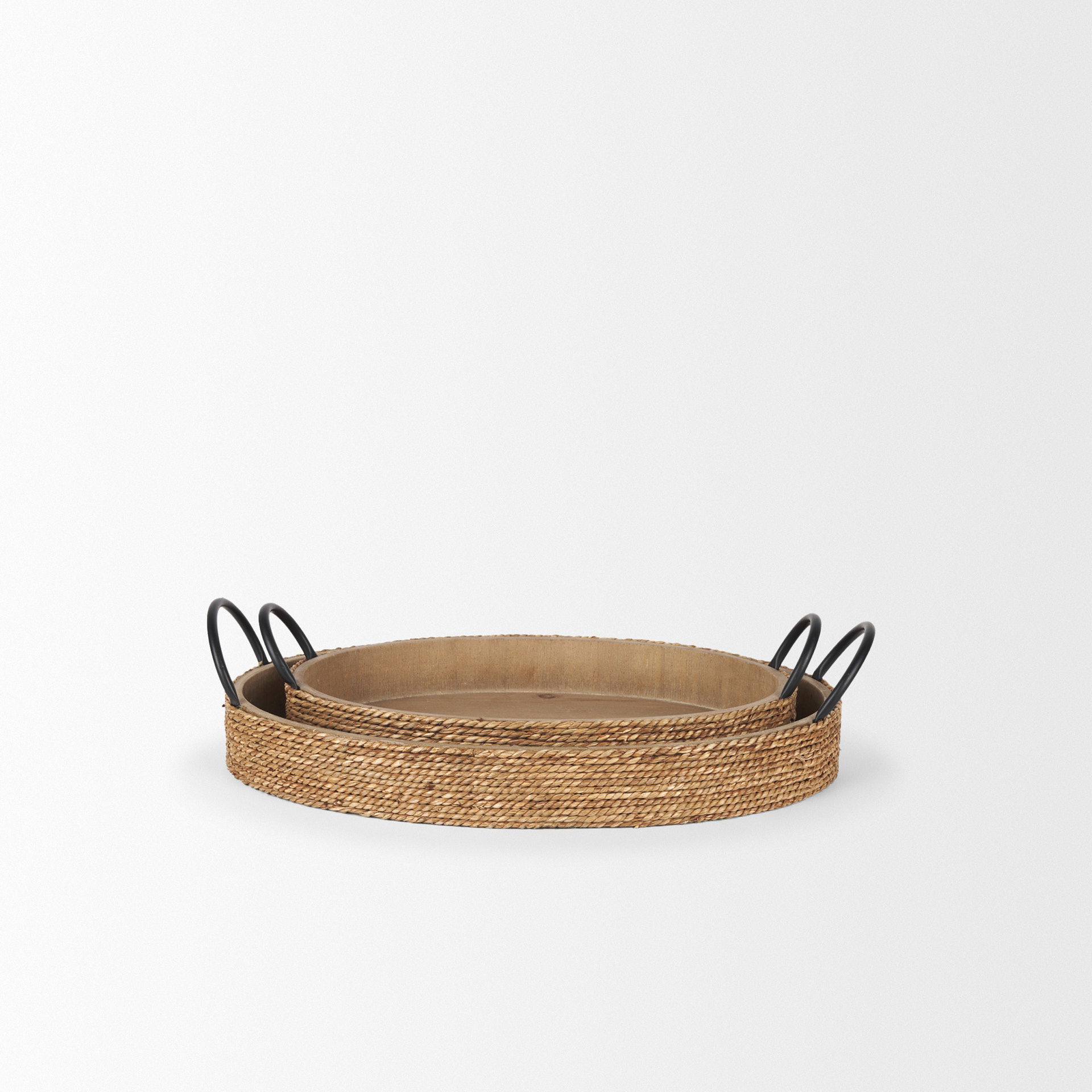 Wheaton Light Brown Wood with Natural Jute Serving Trays, Decorative Tray by Mercana, 20" length x 12.12" width x 4.75" height View 6