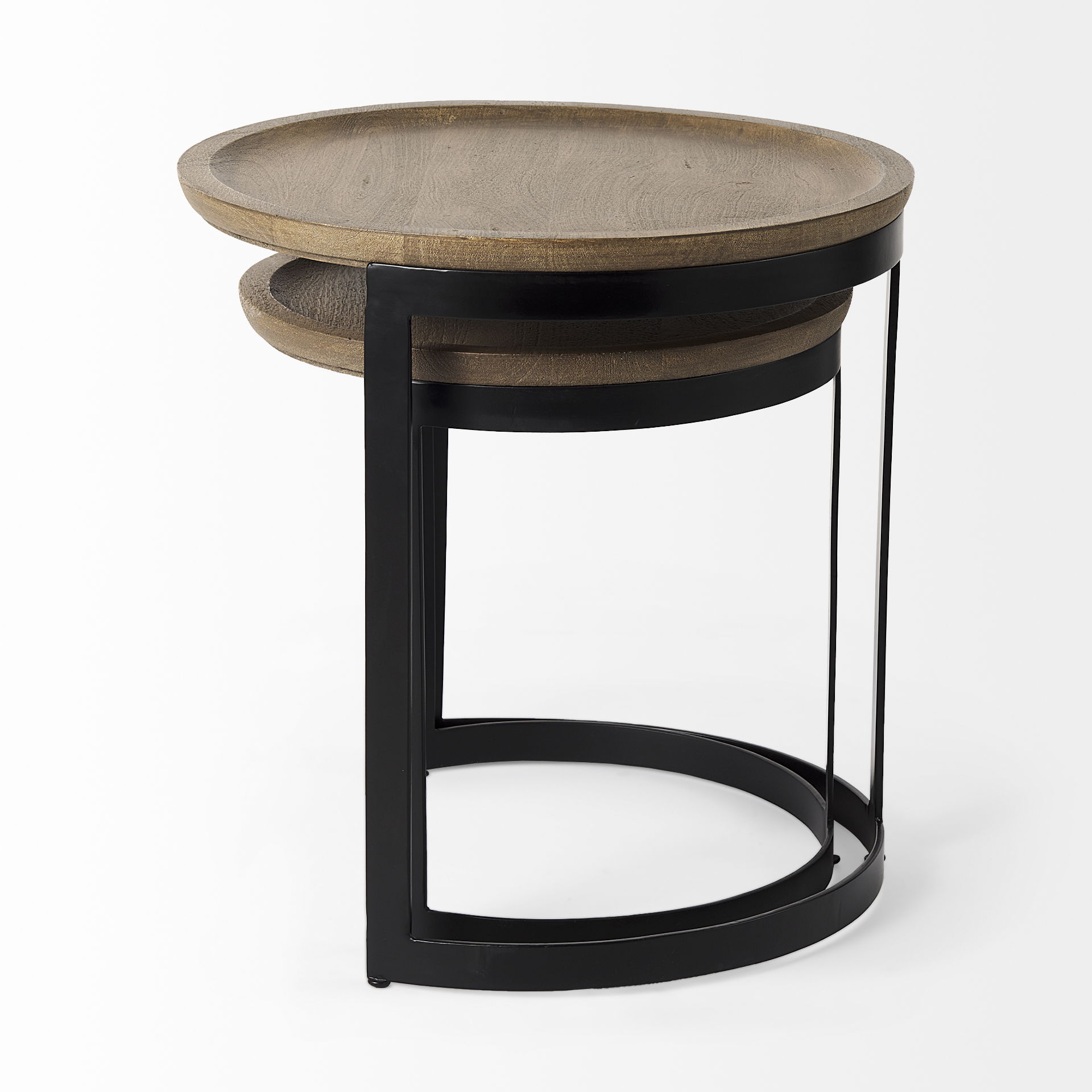 Aisley (Set of 2) 19.3L x 19.3W x 19H Light Brown Wood with Black Metal Base Round Nesting Side Tables large image 