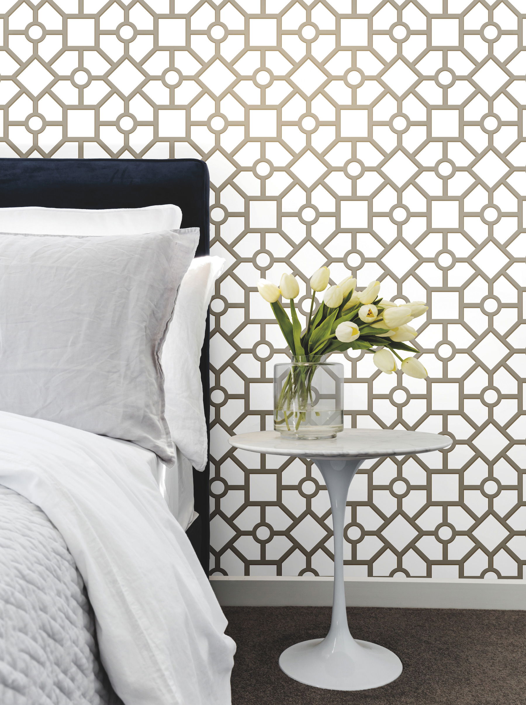 Hedgerow Trellis Taupe & Gold Peel & Stick Wallpaper large image 