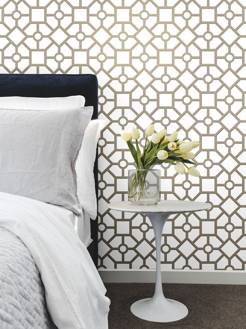 Hedgerow Trellis Taupe & Gold Peel & Stick Wallpaper