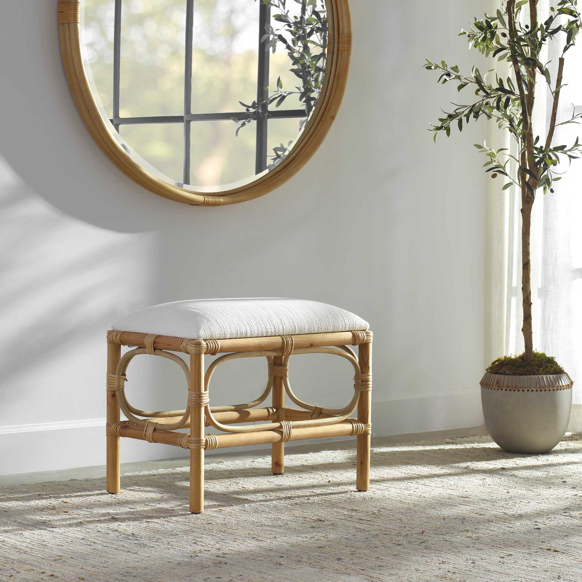 Laguna Small White Bench, Benche by Uttermost, 24" width x 20" height x 16" depth View 2