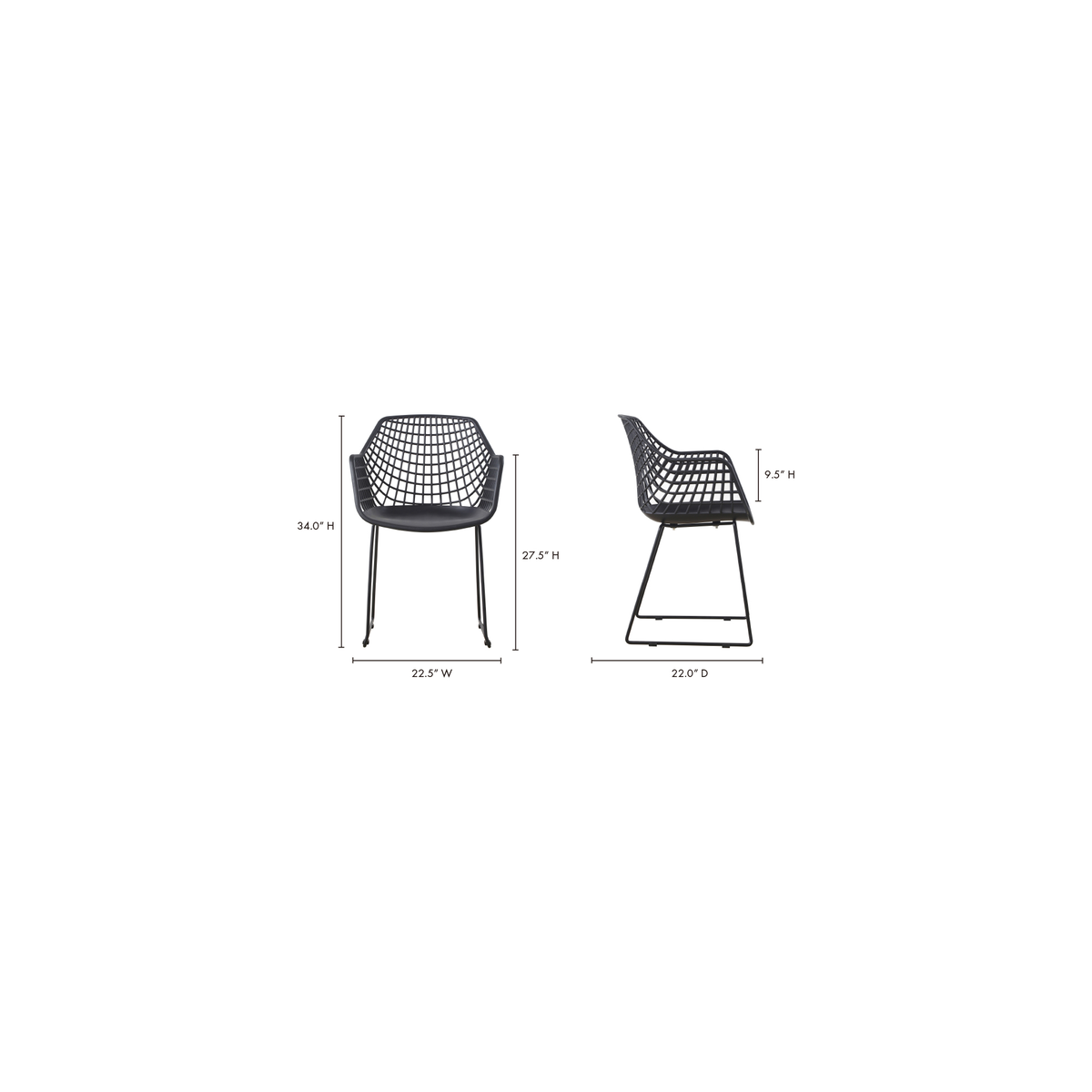 Honolulu Chair Black - Set Of Two, Accent Chair by Moe's Home, 22.5" width x 34" height x 22" depth View 11