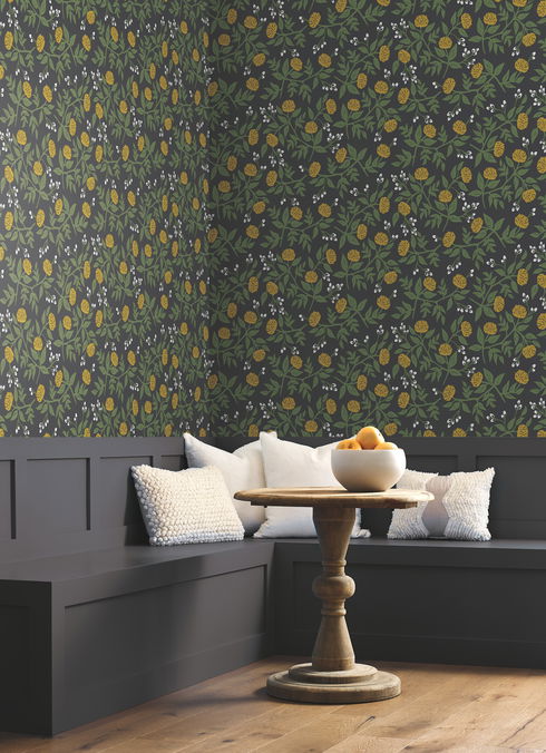 Peonies Black & Gold Wallpaper