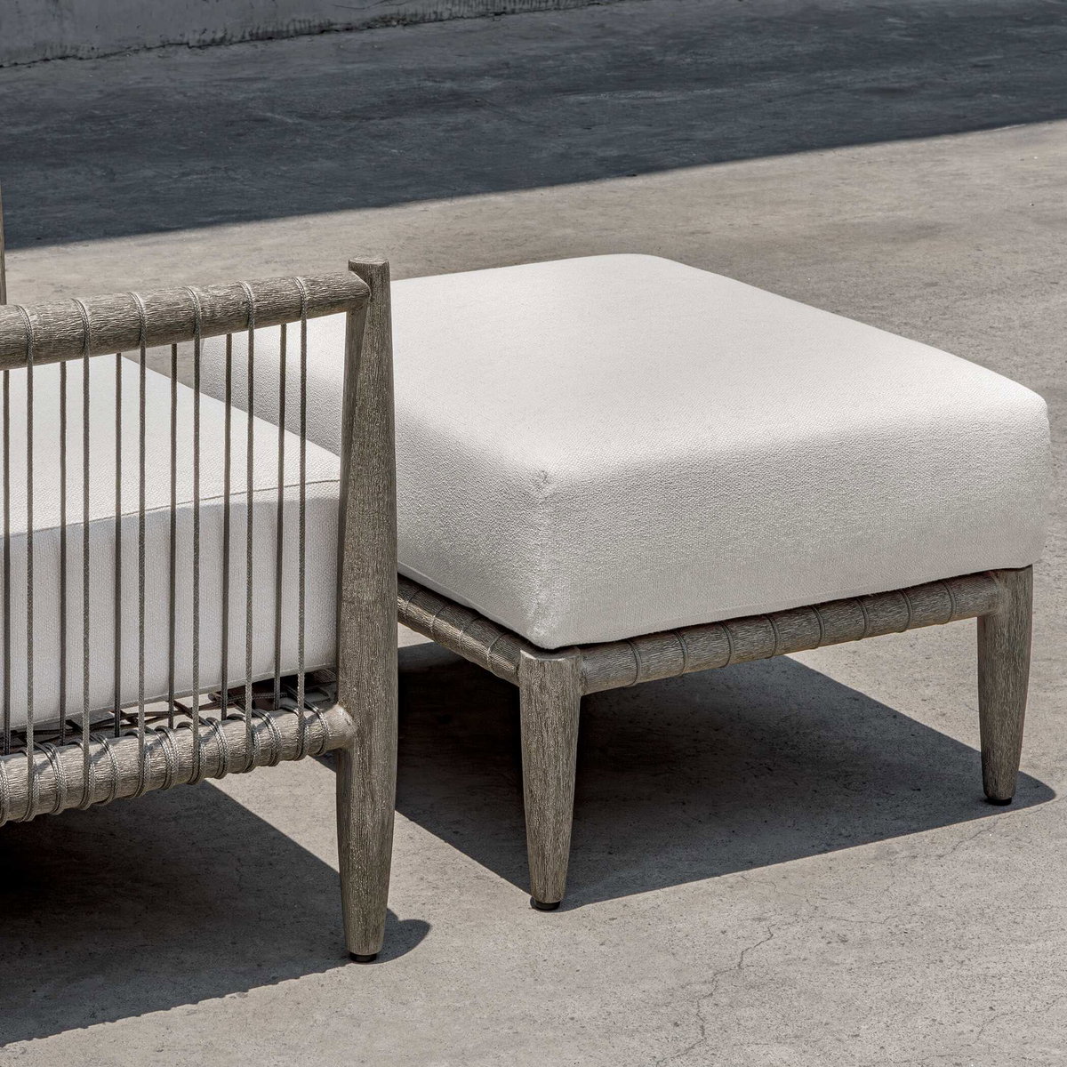 Borneo White Cushion Outdoor Ottoman, by Uttermost, 2'1.95" width x 1'4.5" height x 1'10" depth View 6