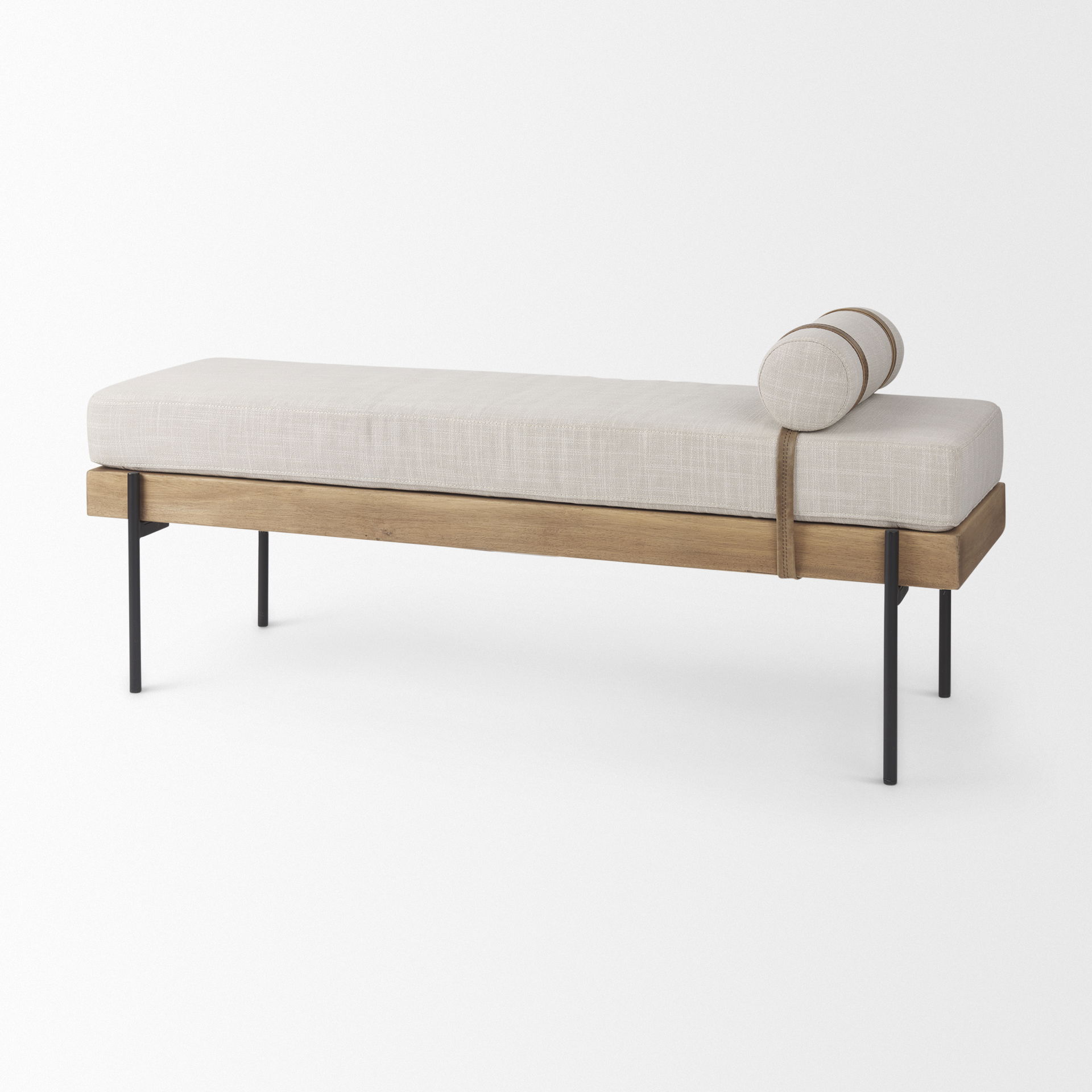 Colburne Cream Fabric with Brown Wood Bench, Benche by Mercana, 55.12" length x 16.14" width x 13.39" height View 7