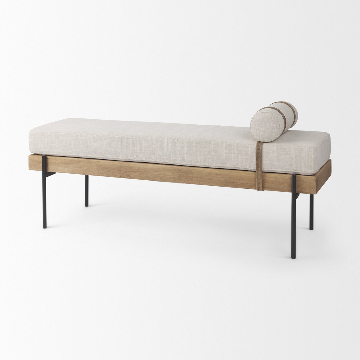 Colburne Cream Fabric with Brown Wood Bench, Benche by Mercana, 55.12" length x 16.14" width x 13.39" height View 7