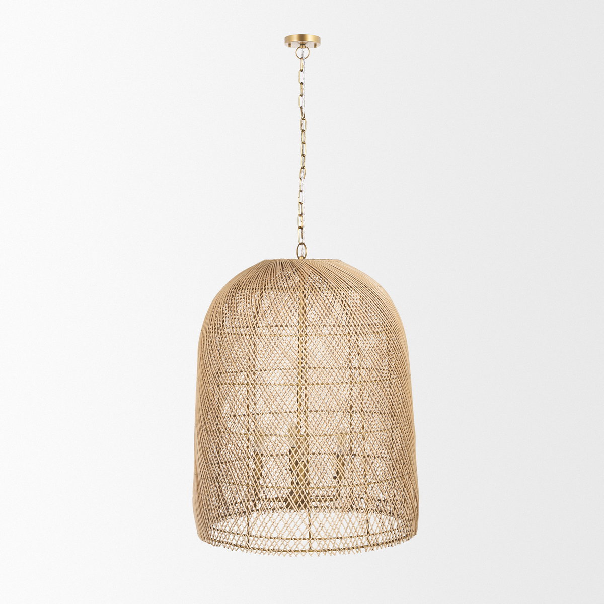 Thad 4-Light Natural Woven Rattan Foyer Chandelier, by Mercana, 23" length x 23" width x 30.75" height View 3