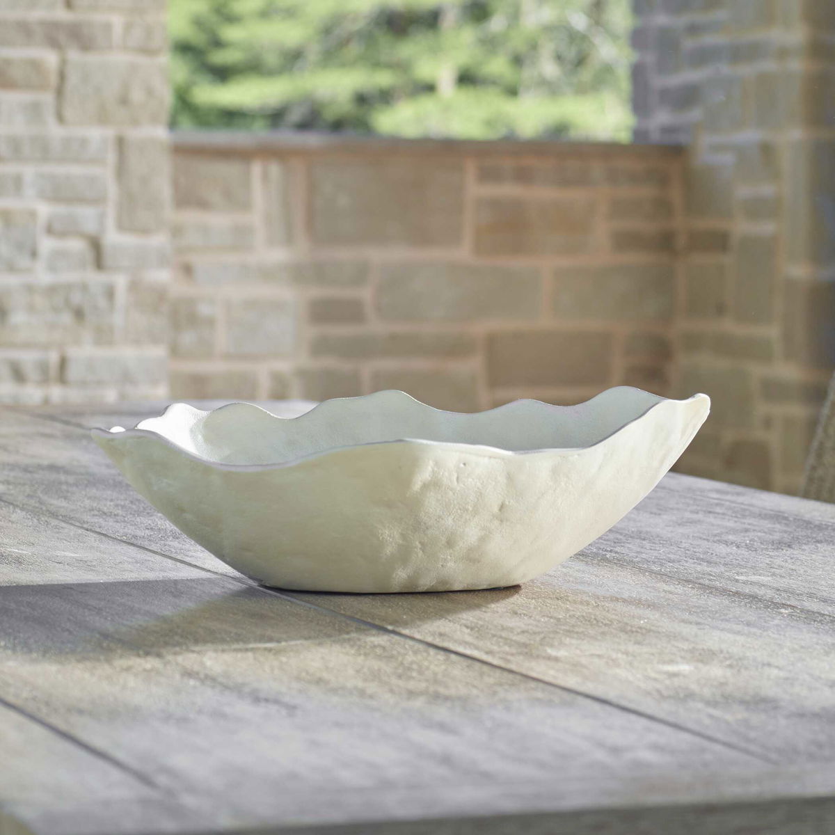 Obscura Warm White Outdoor Bowl, Decorative Tray by Uttermost, 16" width x 5" height x 12" depth View 3