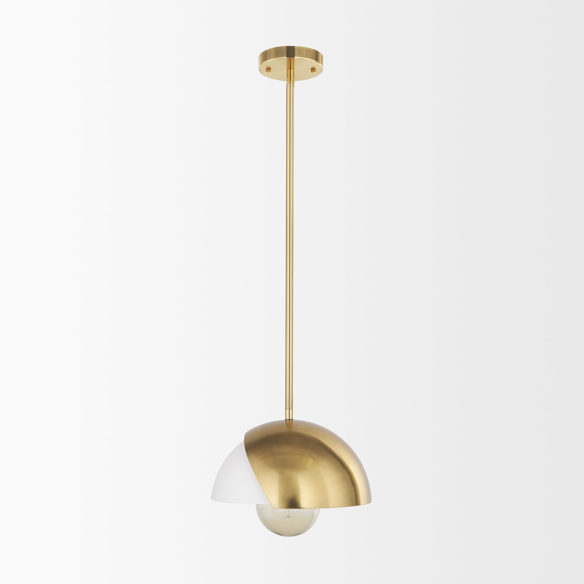 Cybill Brushed Brass with White Metal Shade 1-Light Wall Pendant, by Mercana, 12.6" length x 12.6" width x 53.94" height View 4