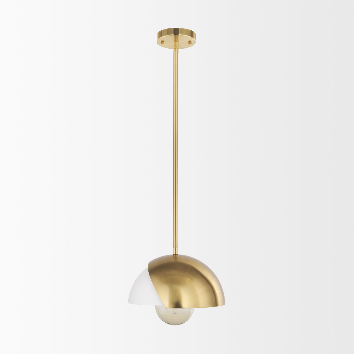 Cybill Brushed Brass with White Metal Shade 1-Light Wall Pendant, by Mercana, 12.6" length x 12.6" width x 53.94" height View 4
