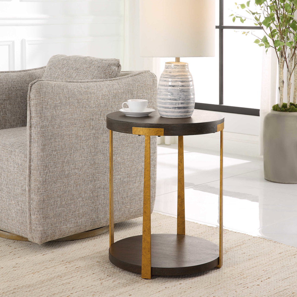 Palisade Round Wood Side Table, Side & End Table by Uttermost, 19" width x 24" height x 19" depth View 2