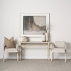 Topanga Open Back Dining Arm Chair | Cream Fabric with Blonde Wooden, Dining Chair by Mercana, 23" length x 23.25" width x 31.89" height thumbnail 2