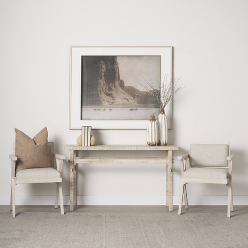 Topanga Open Back Dining Arm Chair | Cream Fabric with Blonde Wooden
