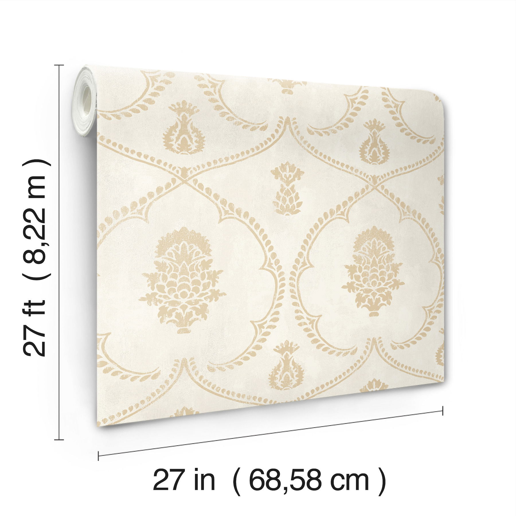 Royal Damask Soft Gold Wallpaper large image 