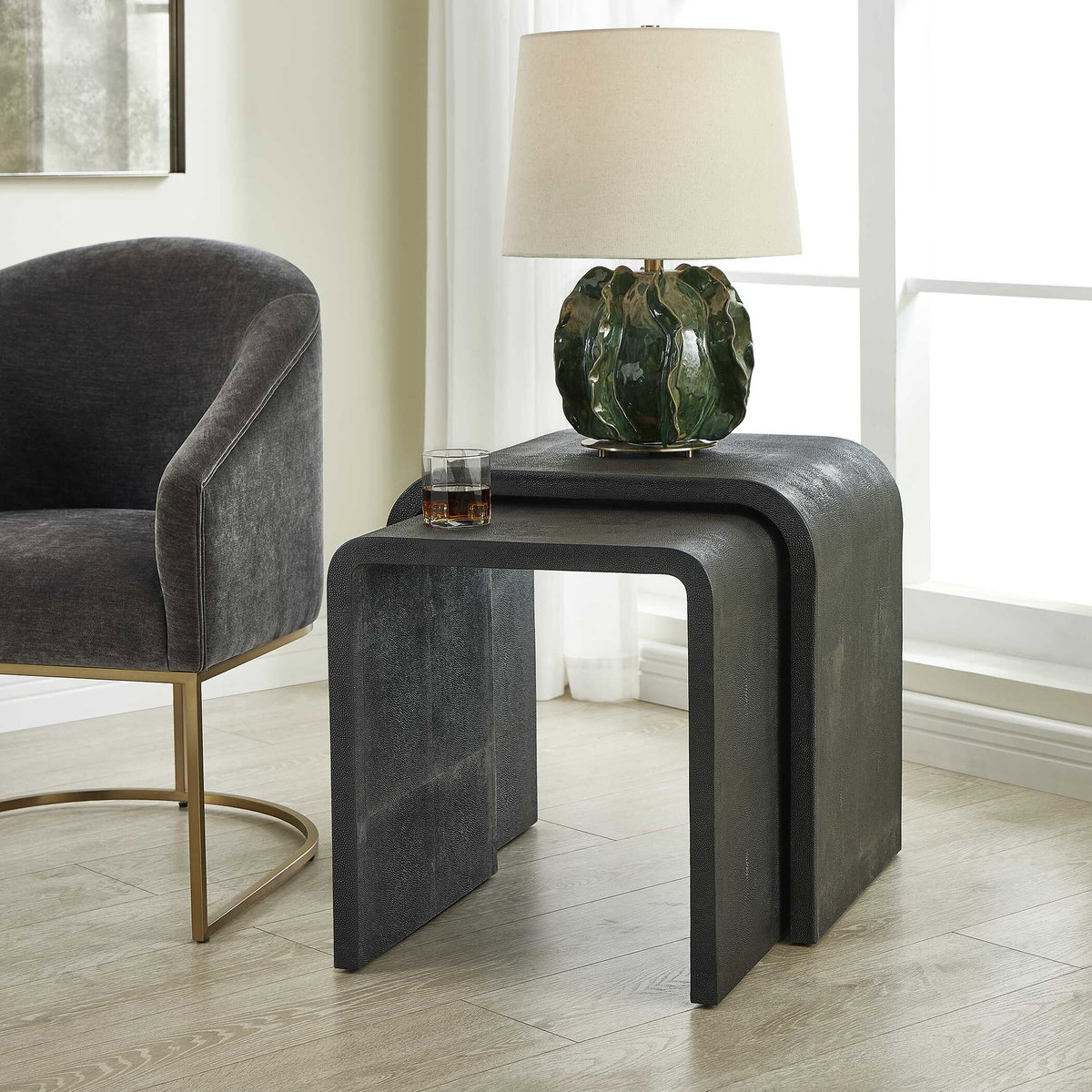 Interpose Nesting Side Table Set/2, Side & End Table by Uttermost, 22" width x 22" height x 18" depth View 2