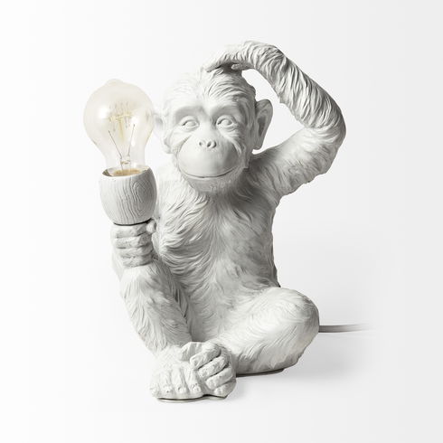 Simia (12"H) White Resin Playful Monkey Table Lamp