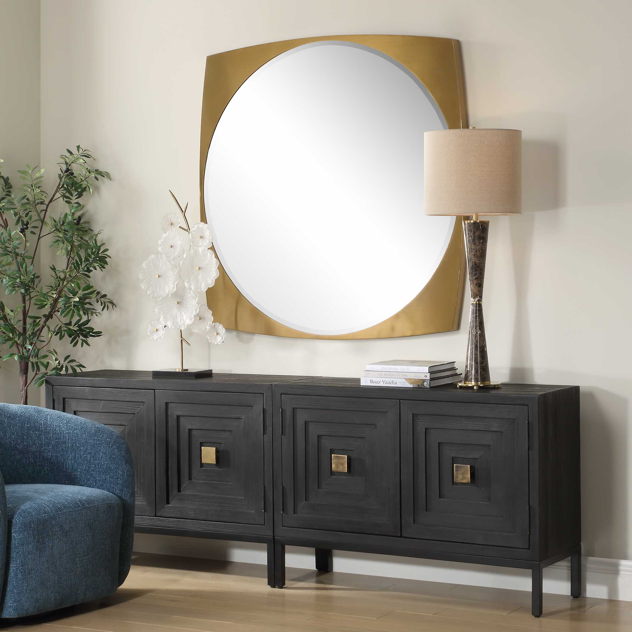 Neilia Round Brass Mirror, by Uttermost, 48" width x 48" height x 2" depth View 4