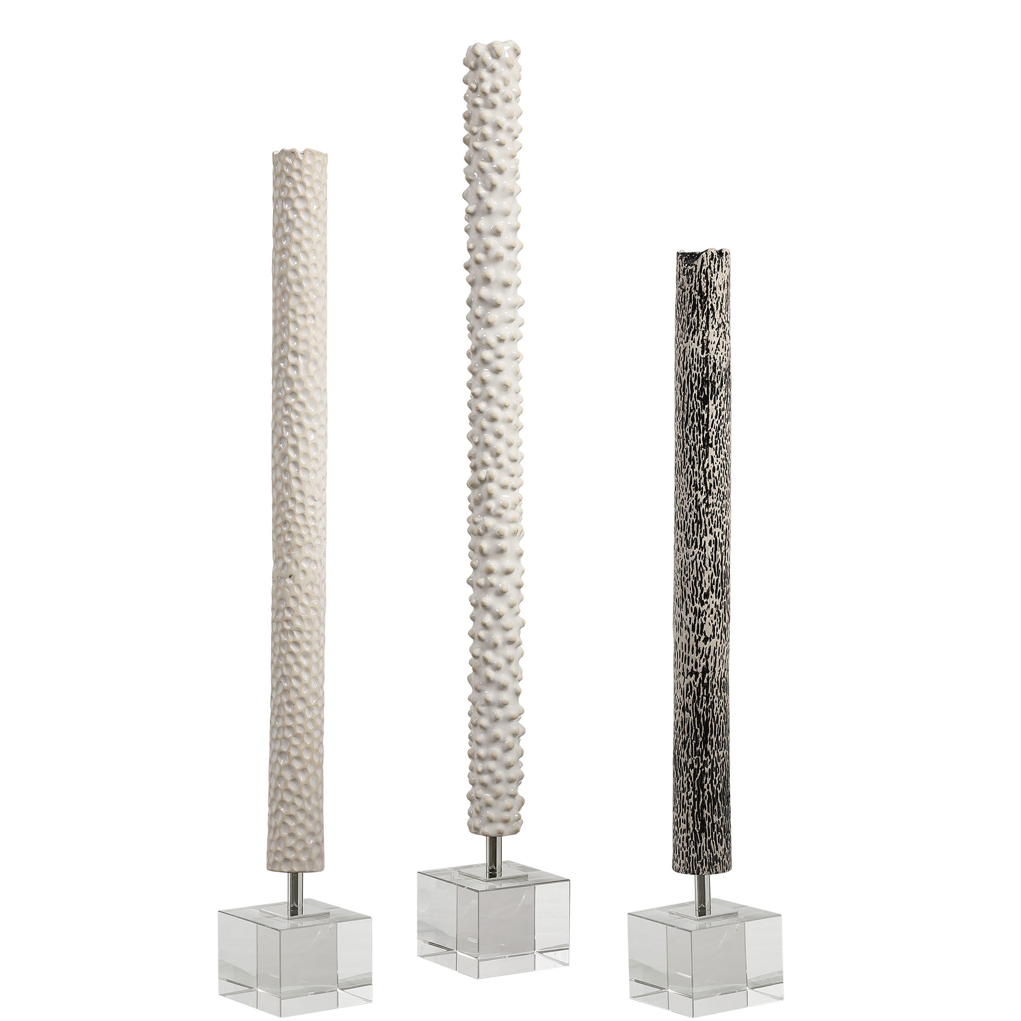 Makira Cylindrical Sculptures Set/3, Decorative by Uttermost, 3.5" width x 28.75" height x 3.5" depth View 1