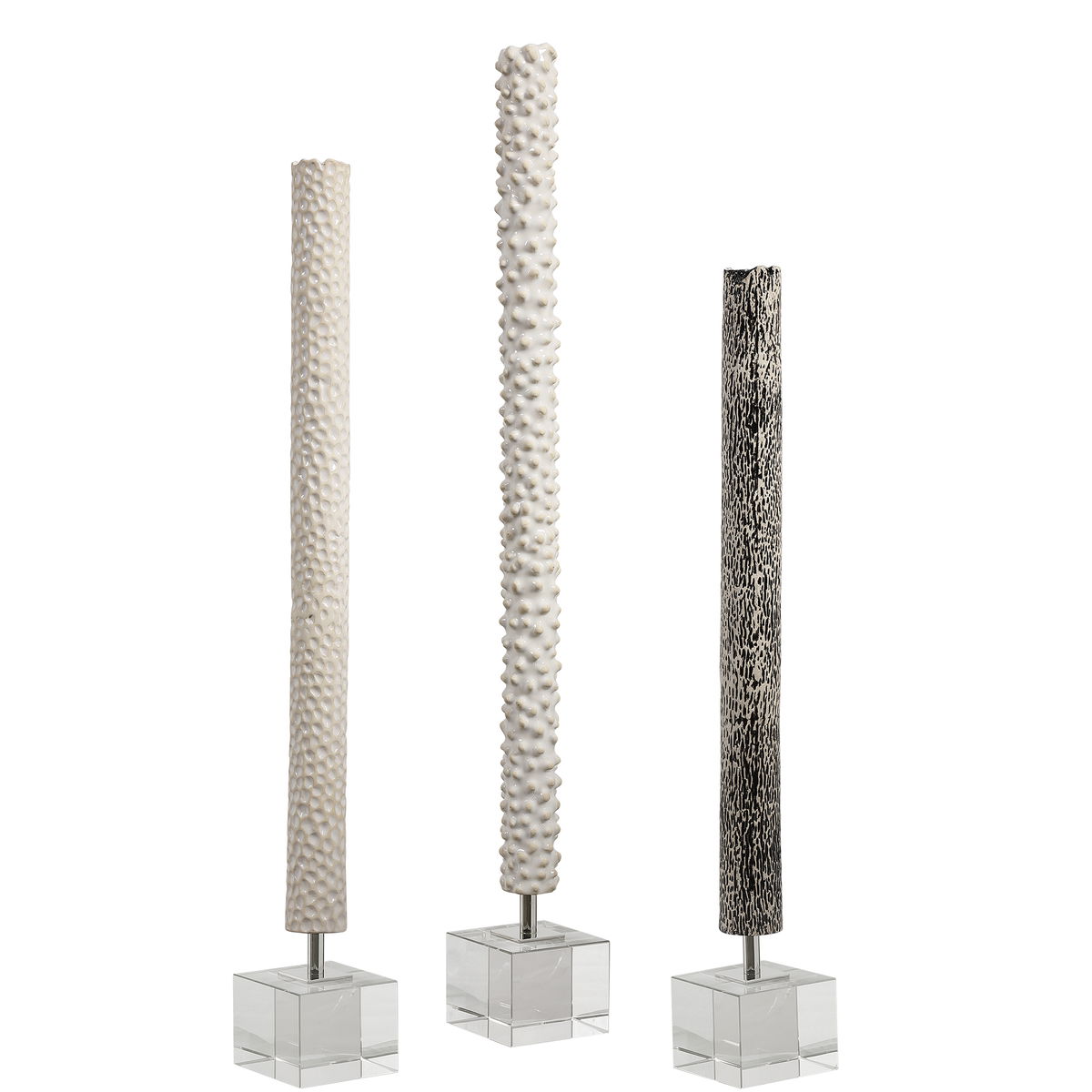 Makira Cylindrical Sculptures Set/3, Figurines & Statue by Uttermost, 3.5" width x 28.75" height x 3.5" depth View 1