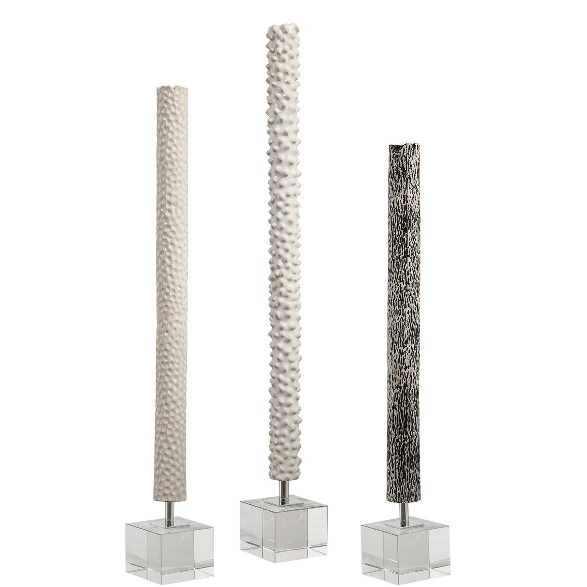 Makira Cylindrical Sculptures Set/3, Figurines & Statue by Uttermost, 3.5" width x 28.75" height x 3.5" depth View 1