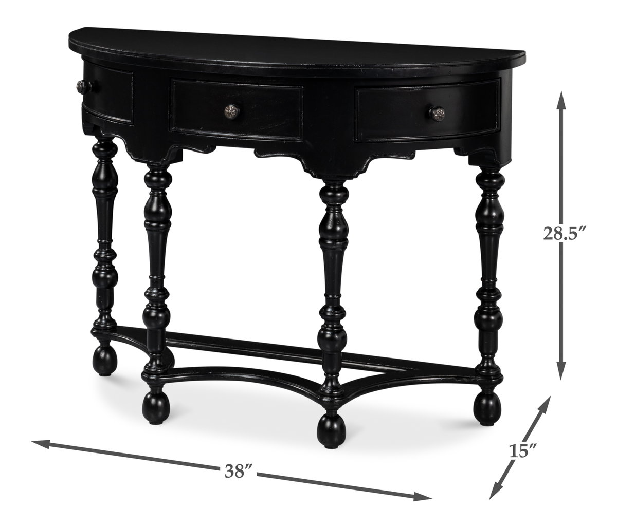 Abraham Half Round Console, by Sarreid, 1'3" length x 3'2" width x 8" height View 13
