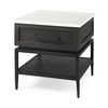 Divina Black-Brown Wood with White Marble Top and Black Metal Base 1 Drawer Side Table, Side & End Table by Mercana, 22" length x 22" width x 22" height thumbnail 1