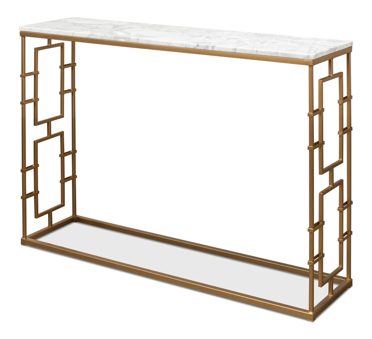 Brass Gate Console Table, by Sarreid, 1' length x 4' width x 2'9" height View 1