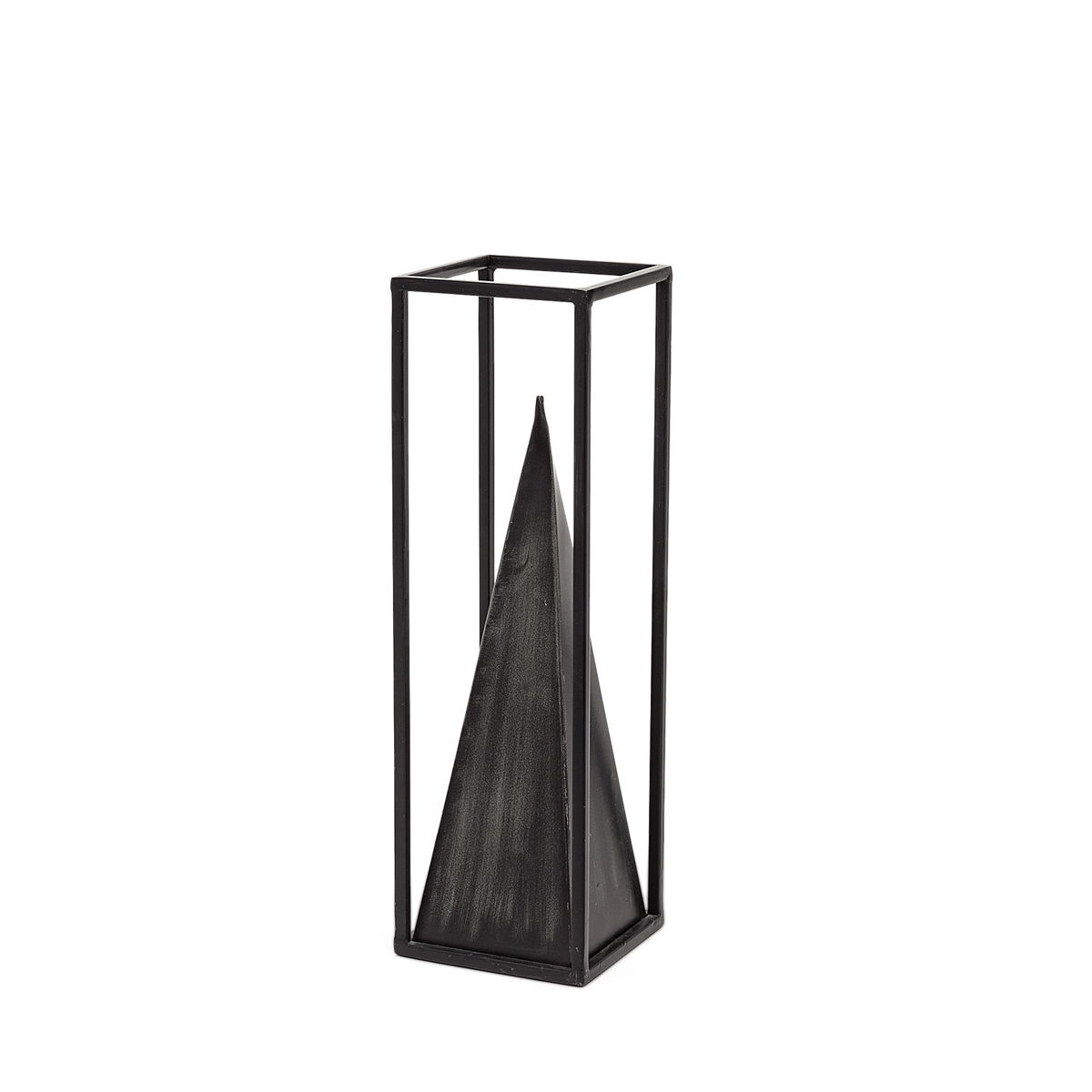 Memphis II (Medium) 4L x 4W Black Metal Pyramid In A Square Frame, Decorative Object by Mercana, 3.94" length x 4" width x 12.99" height View 1