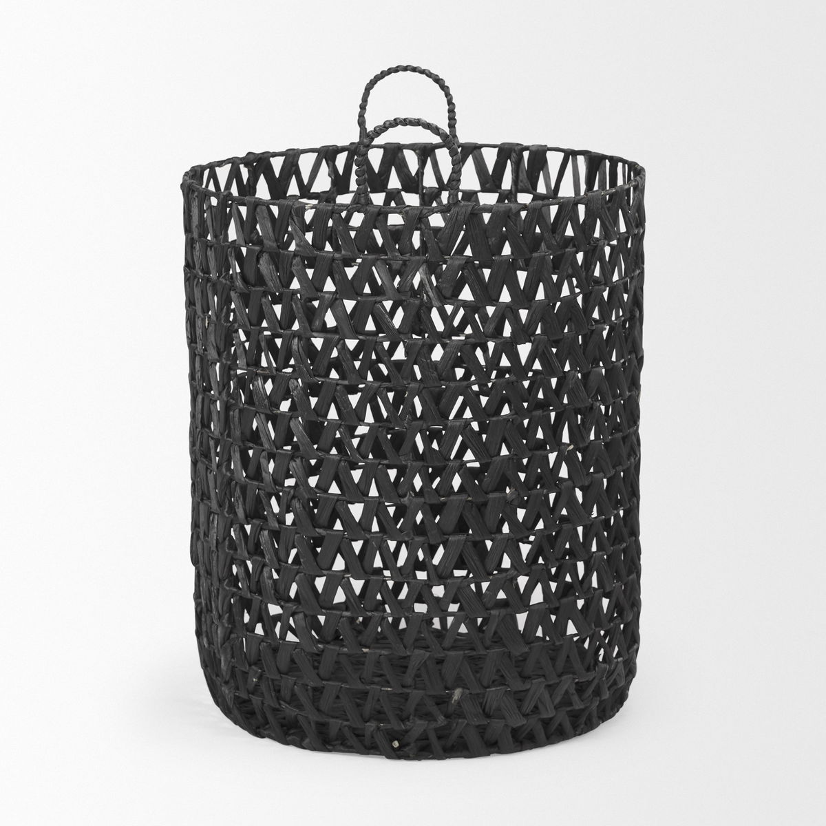 Lola (Set of 3) Black Water Hyacinth Zig Zag Weave Round Basket with Handles, Bins & Basket by Mercana, 19.69" length x 19.69" width x 23.62" height View 4
