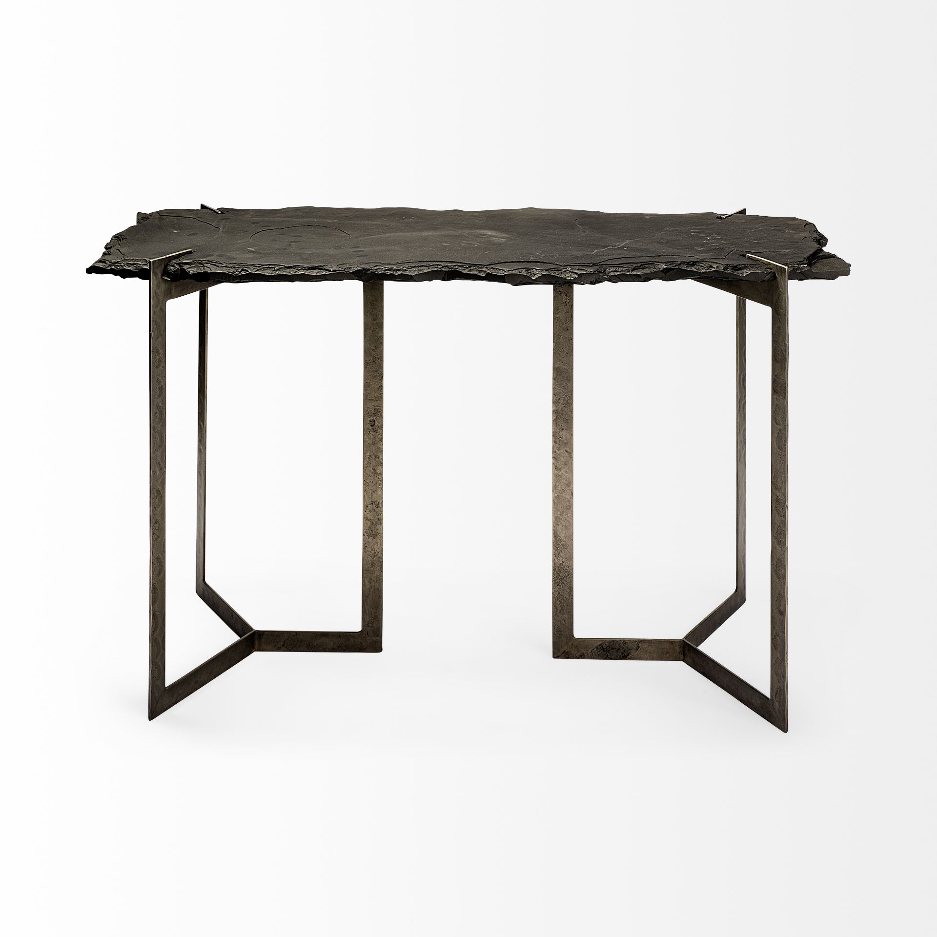 Shale III 50L x 20W Black Live-Edge Slate and Iron Console Table, by Mercana, 50" length x 19.5" width x 30.5" height View 3