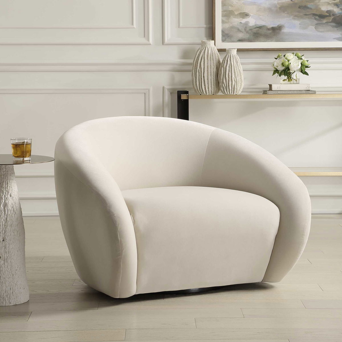 DeSoto Cream Swivel Chair, Accent Chair by Uttermost, 39" width x 28" height x 38" depth View 4