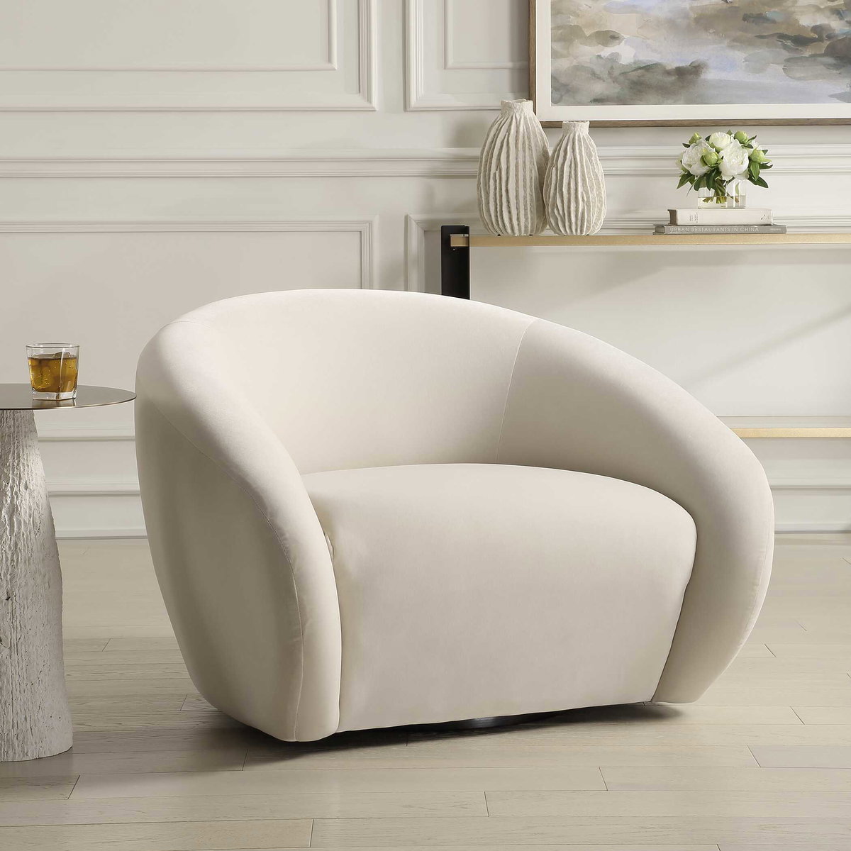 DeSoto Cream Swivel Chair, Furniture by Uttermost, 39" width x 28" height x 38" depth View 4
