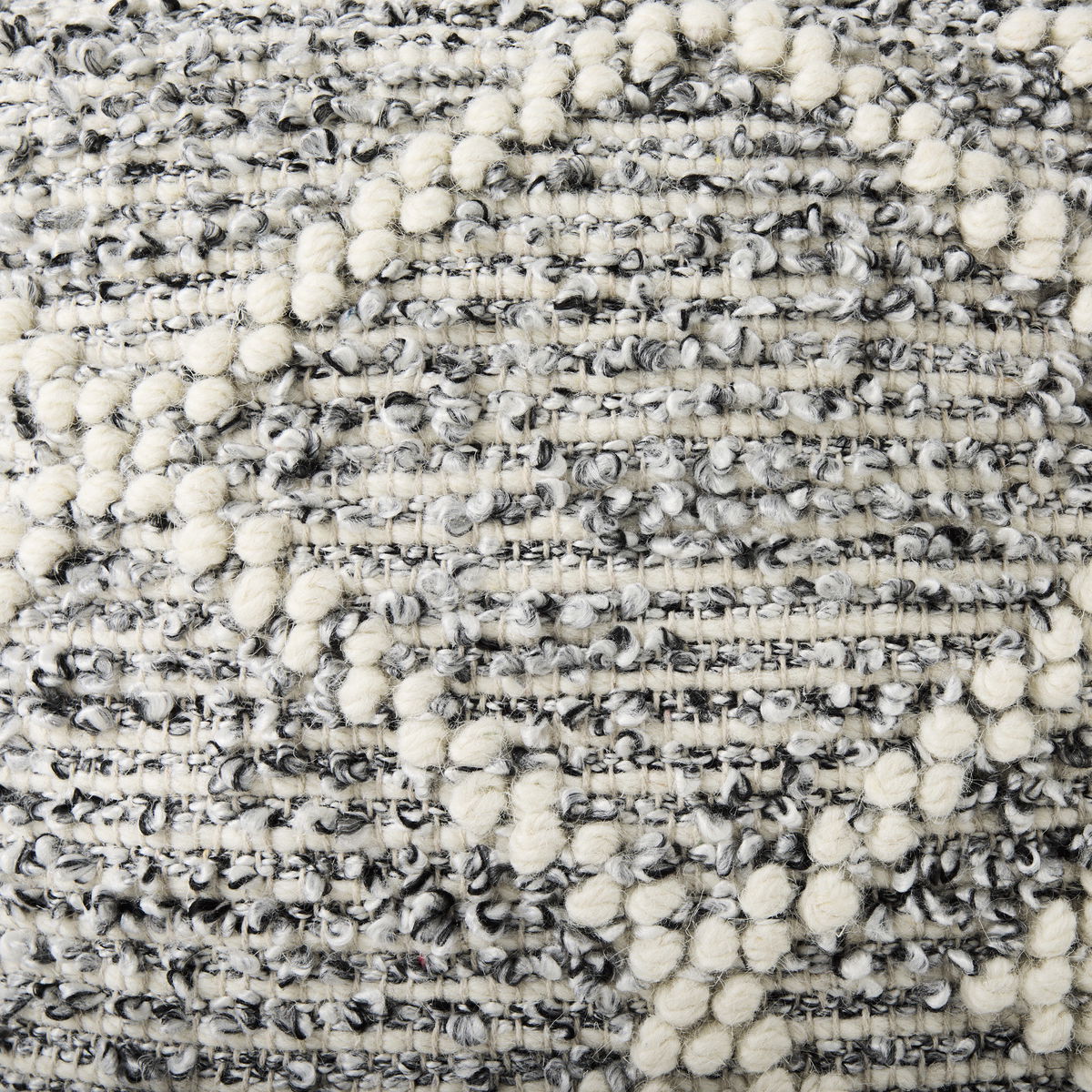 Ekiya   Black/White Yarn and Wool Patterened Pouf, Ottoman by Mercana, 16" length x 16" width x 16" height View 9