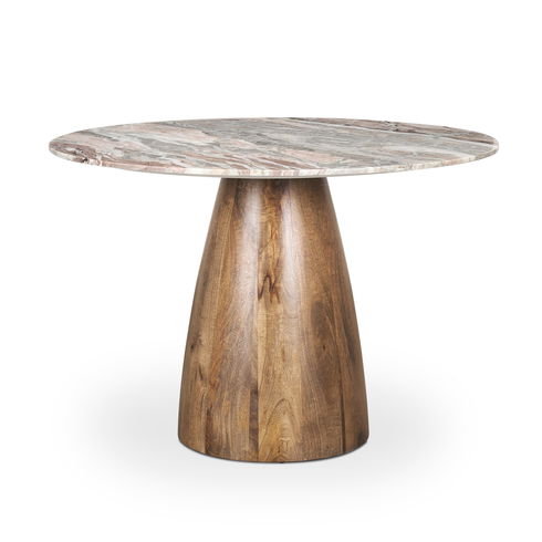 Allyson 54" Round Medium Brown with Pink Marble Pedestal Dining Table