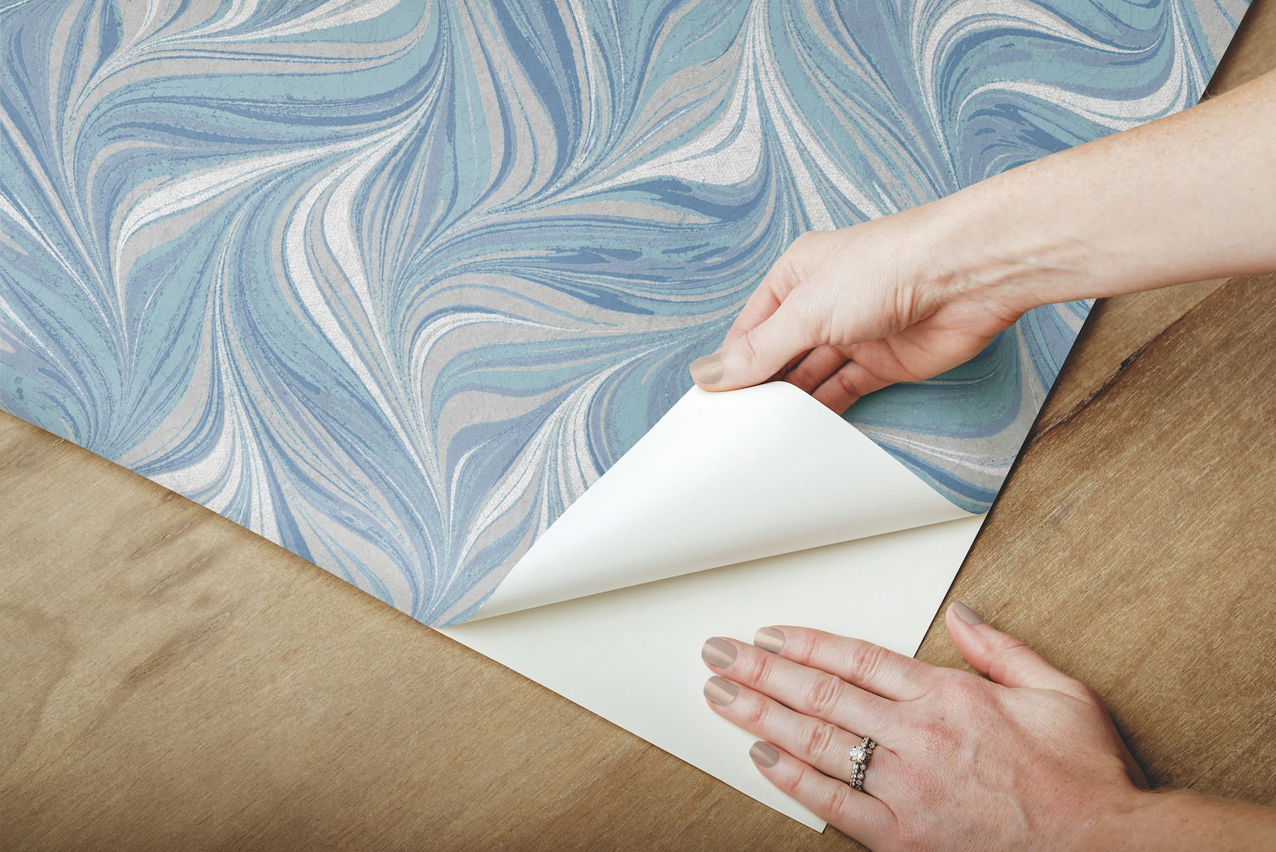 Ebru Swirls Blue Peel & Stick Wallpaper large image 