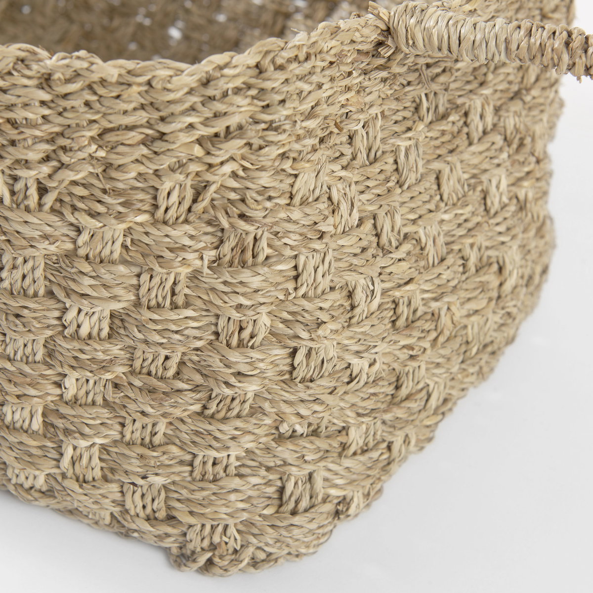 Emra (Set of 3) Light Brown Seagrass Rectangular Basket with Handles, Bins & Basket by Mercana, 17.32" length x 11.81" width x 7.87" height View 9