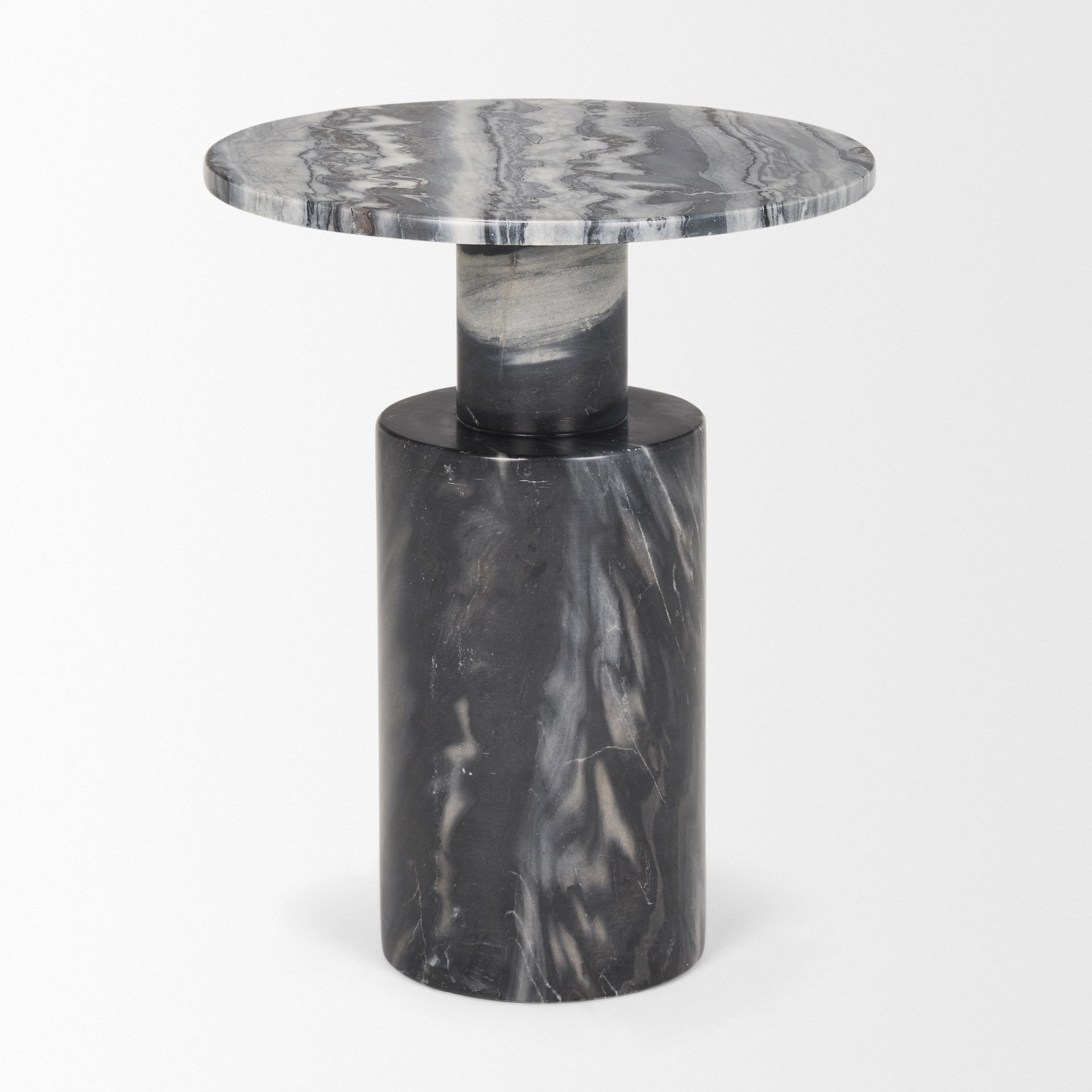 Taite Solid Dark Gray Marble Pedestal Accent Table, Side & End Table by Mercana, 16" length x 16" width x 20" height View 5
