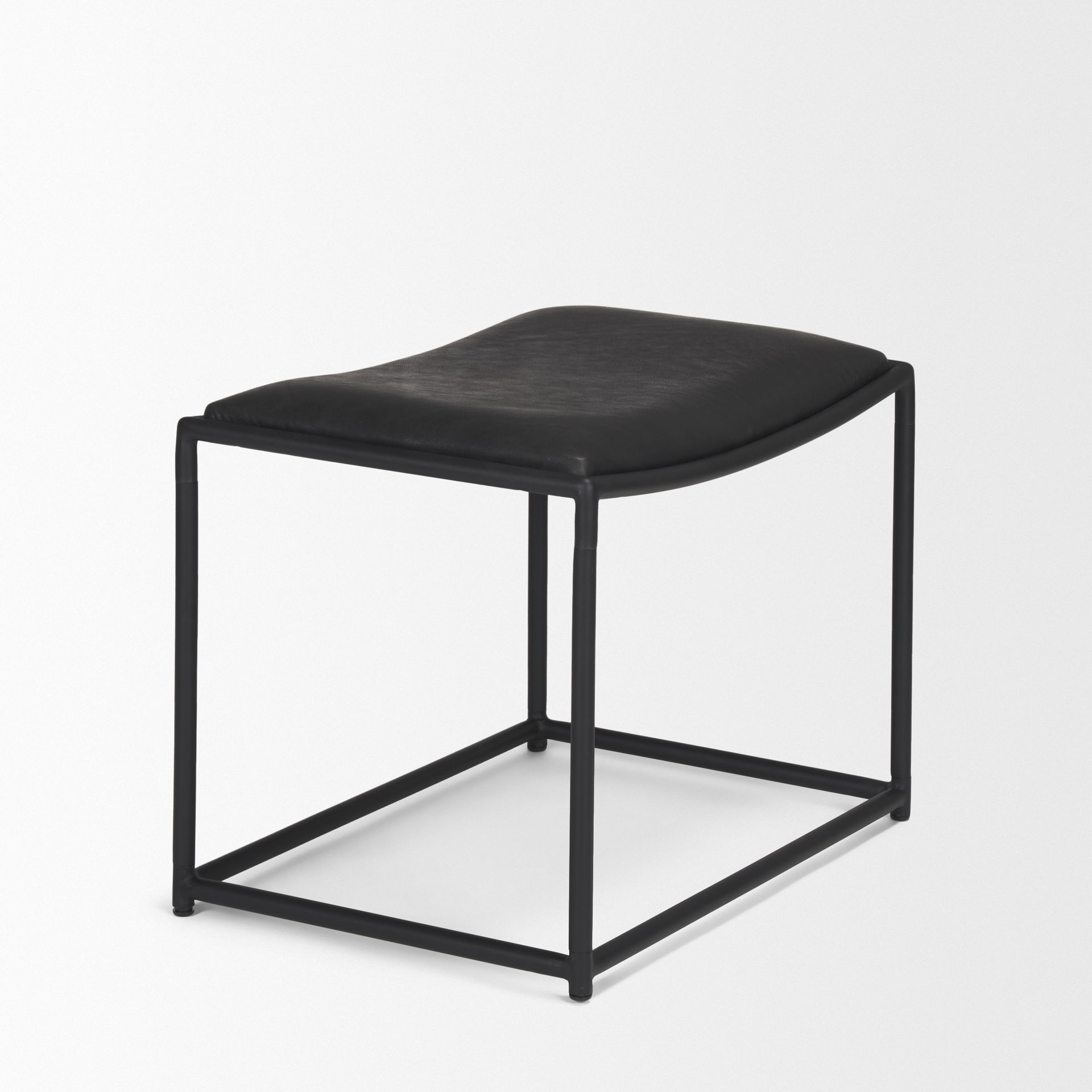 Taniel Black Leather with Black Metal Stool, Ottoman by Mercana, 23.25" length x 16" width x 17.5" height View 4