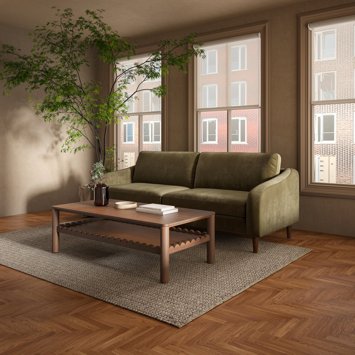 Quinn Sofa Cedar Green, Sofas & Sectional by Moe's Home, 86.6" width x 33.5" height x 34.8" depth View 7