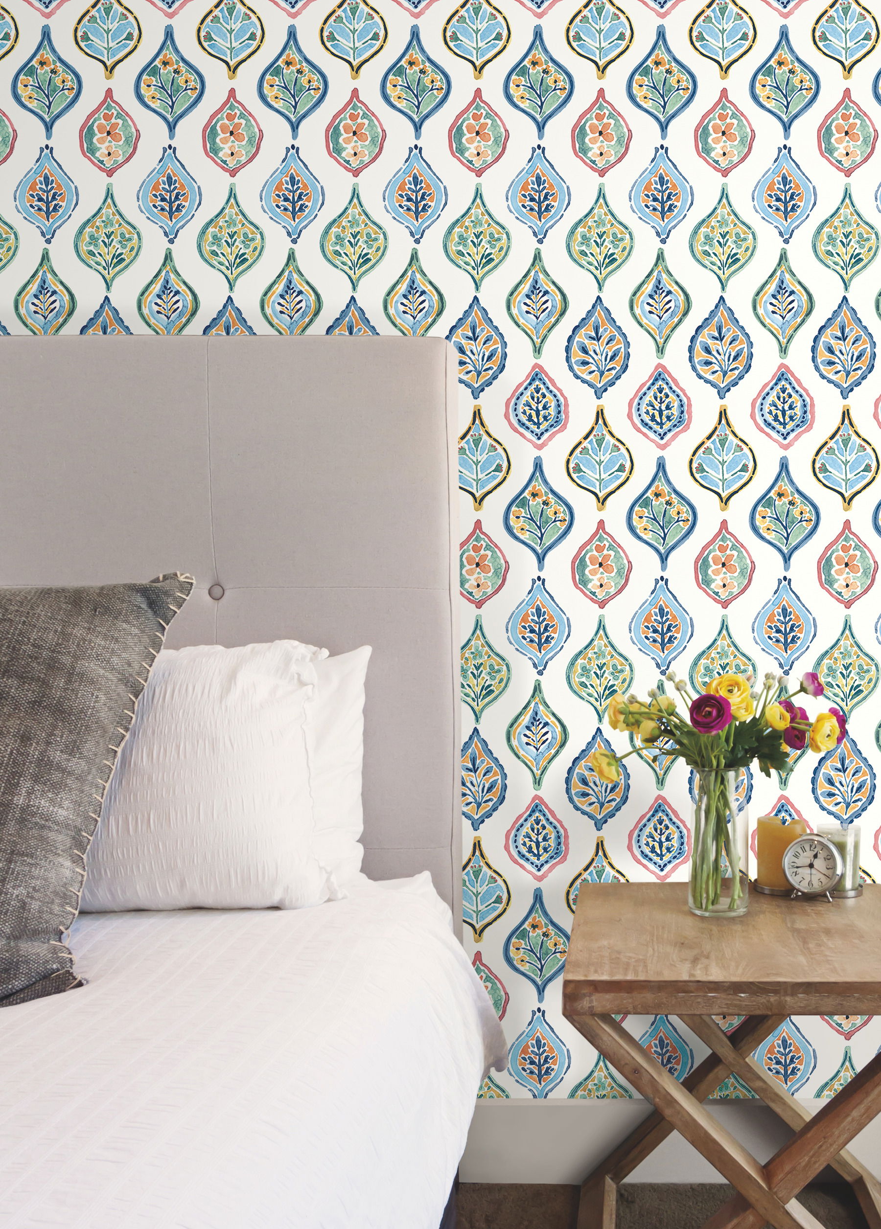 Marketplace Motif White & Multi Wallpaper large image 