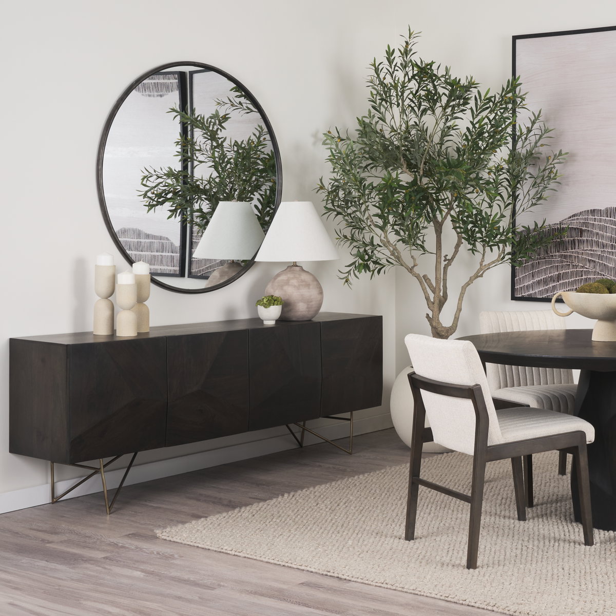 Darwin 80x17.5 Brown Solid Wood Gold Metal Base 4 Cabinet Door Sideboard, Sideboards & Buffet by Mercana, 80" length x 17.5" width x 30" height View 2
