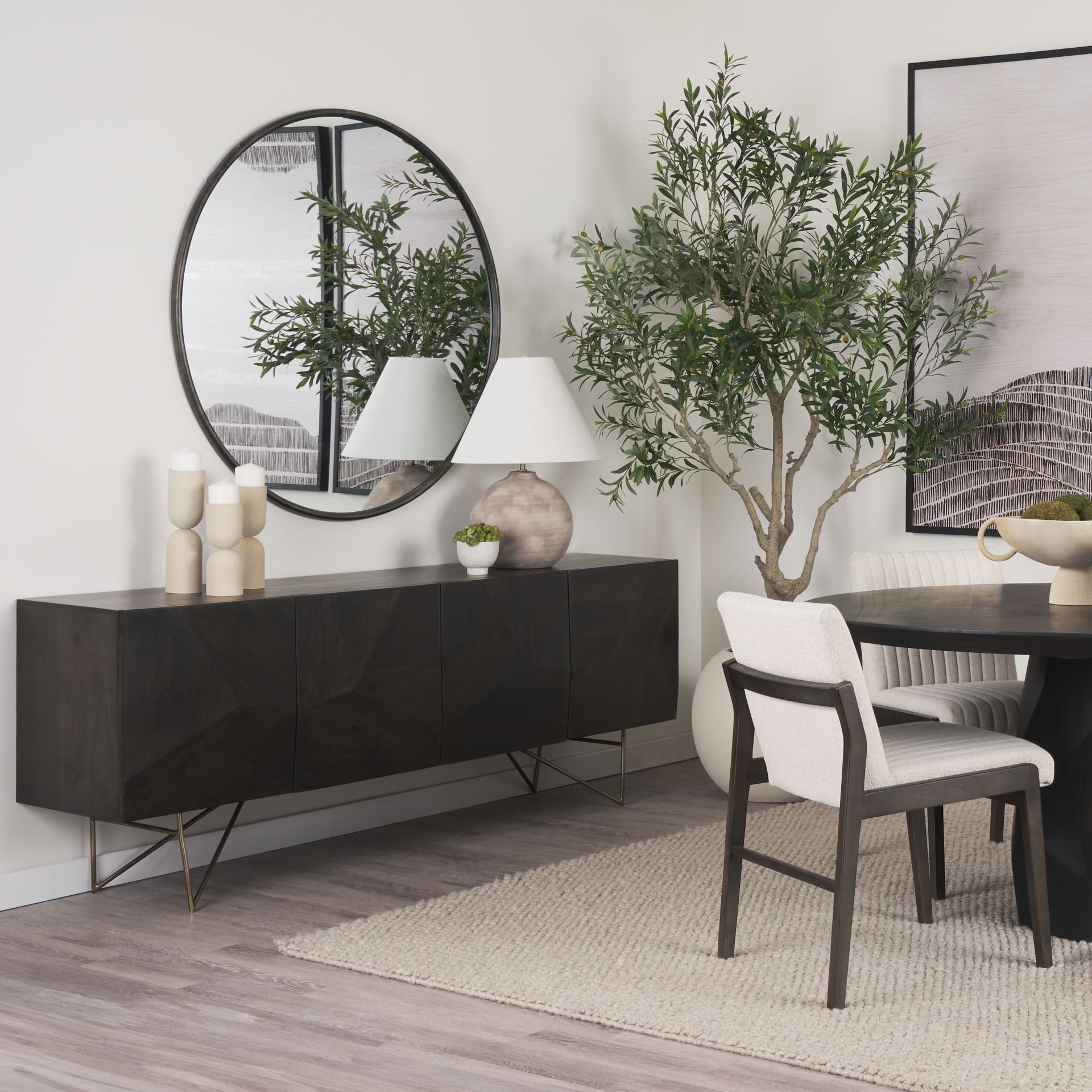 Darwin 80x17.5 Brown Solid Wood Gold Metal Base 4 Cabinet Door Sideboard large image 