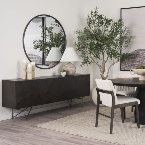 Darwin 80x17.5 Brown Solid Wood Gold Metal Base 4 Cabinet Door Sideboard