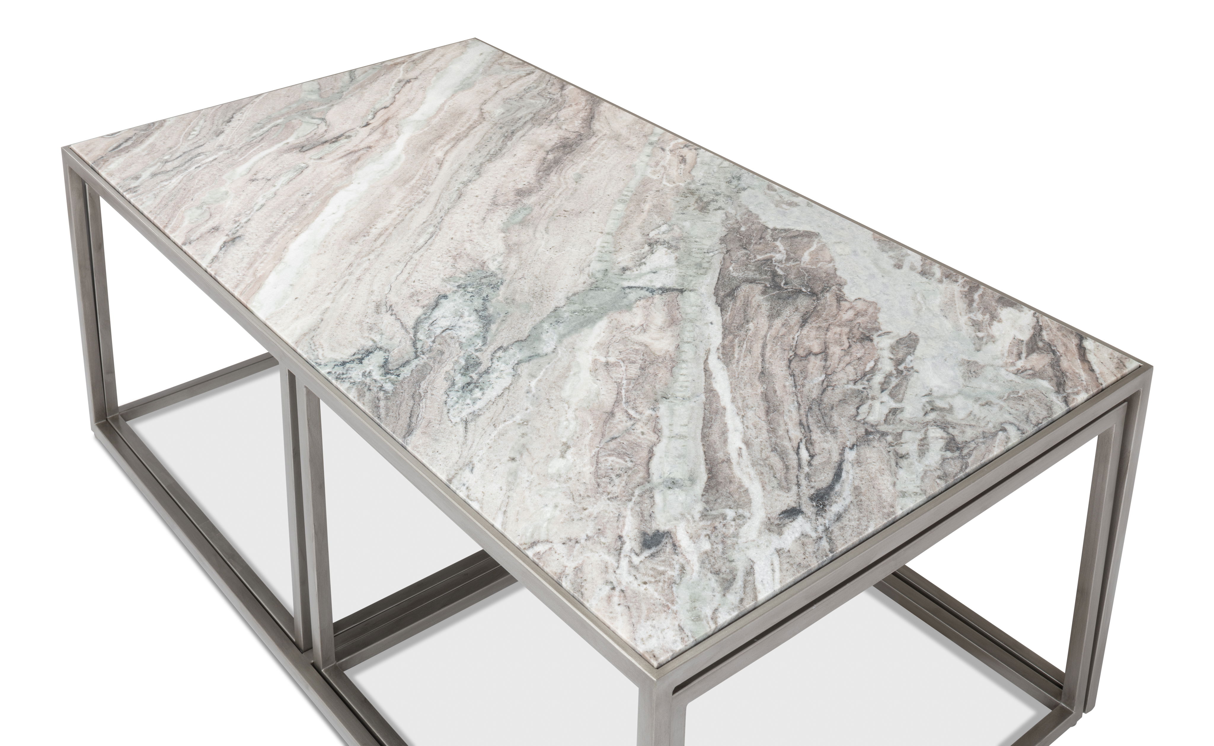 Set Of 3 Nesting Low Tables, Marble Tops large image 
