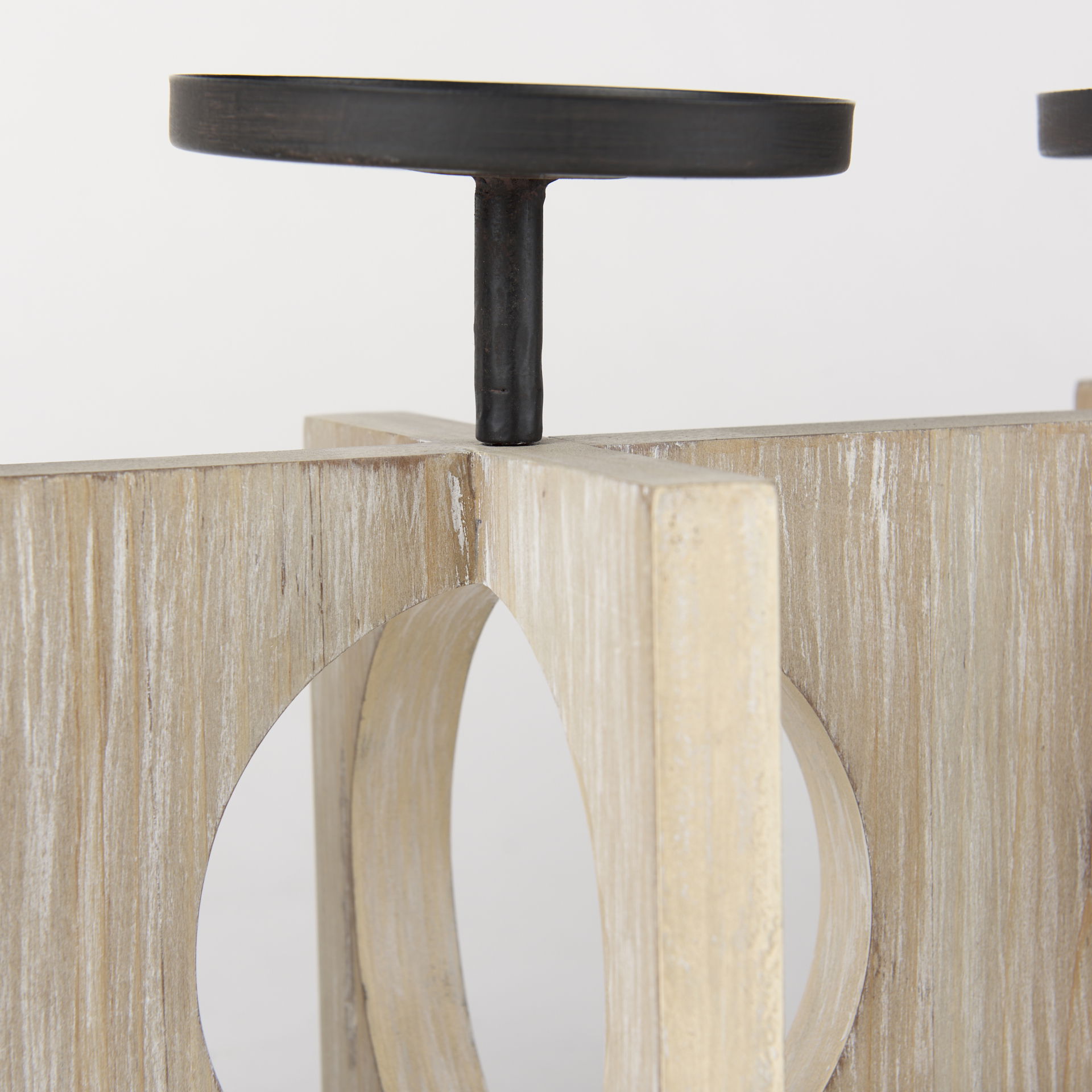 Cambie  Natural Wood with Black Metal Candle Holders large image 