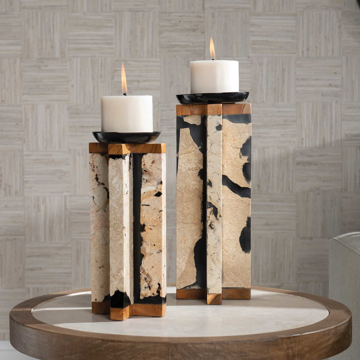 Illini Stone Candleholders Set/2, Candles & Candle Holder by Uttermost, 5.7" width x 15.5" height x 5.7" depth View 4