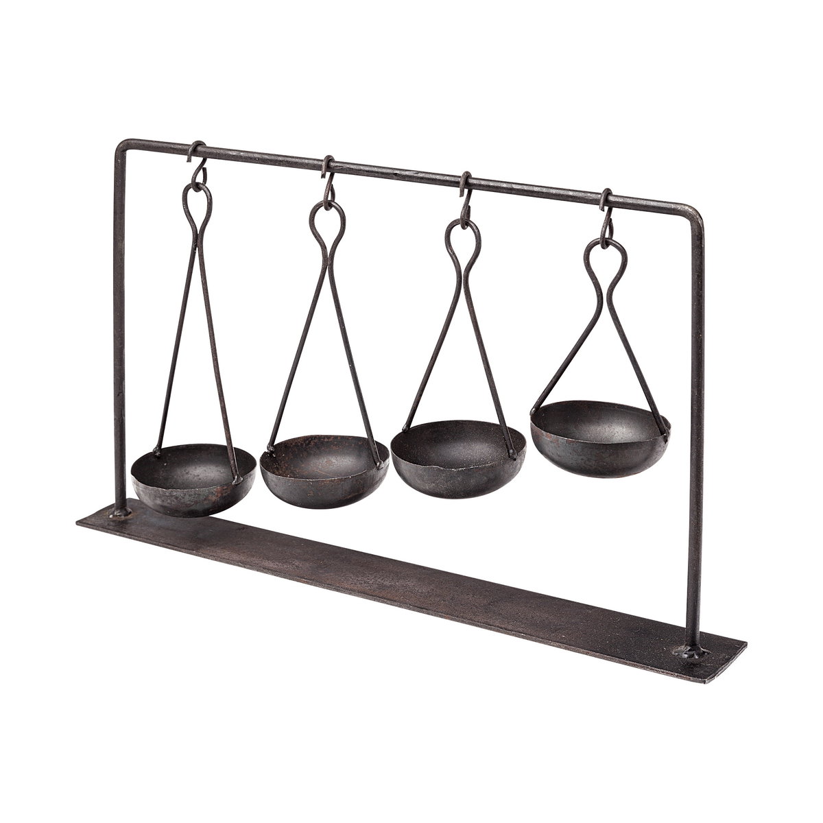 Enos 19L x 3W Black Metal 4 Bowl Ancient Spice Market Decorative Display, Decorative Object by Mercana, 18.5" length x 3" width x 10.5" height View 1
