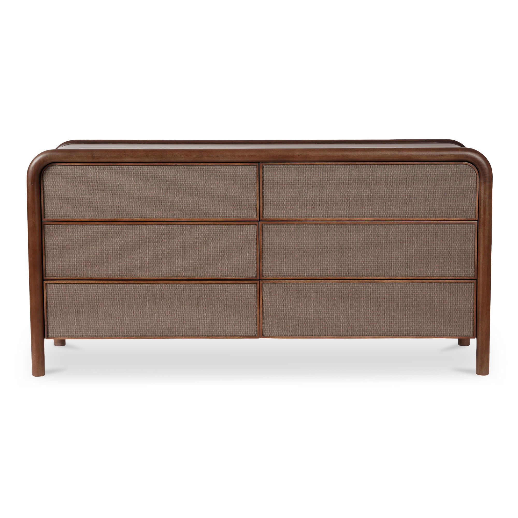 Rye 6 Drawer Dresser Warm Brown, by Moe's Home, 61.75" width x 30.6" height x 19.75" depth View 1