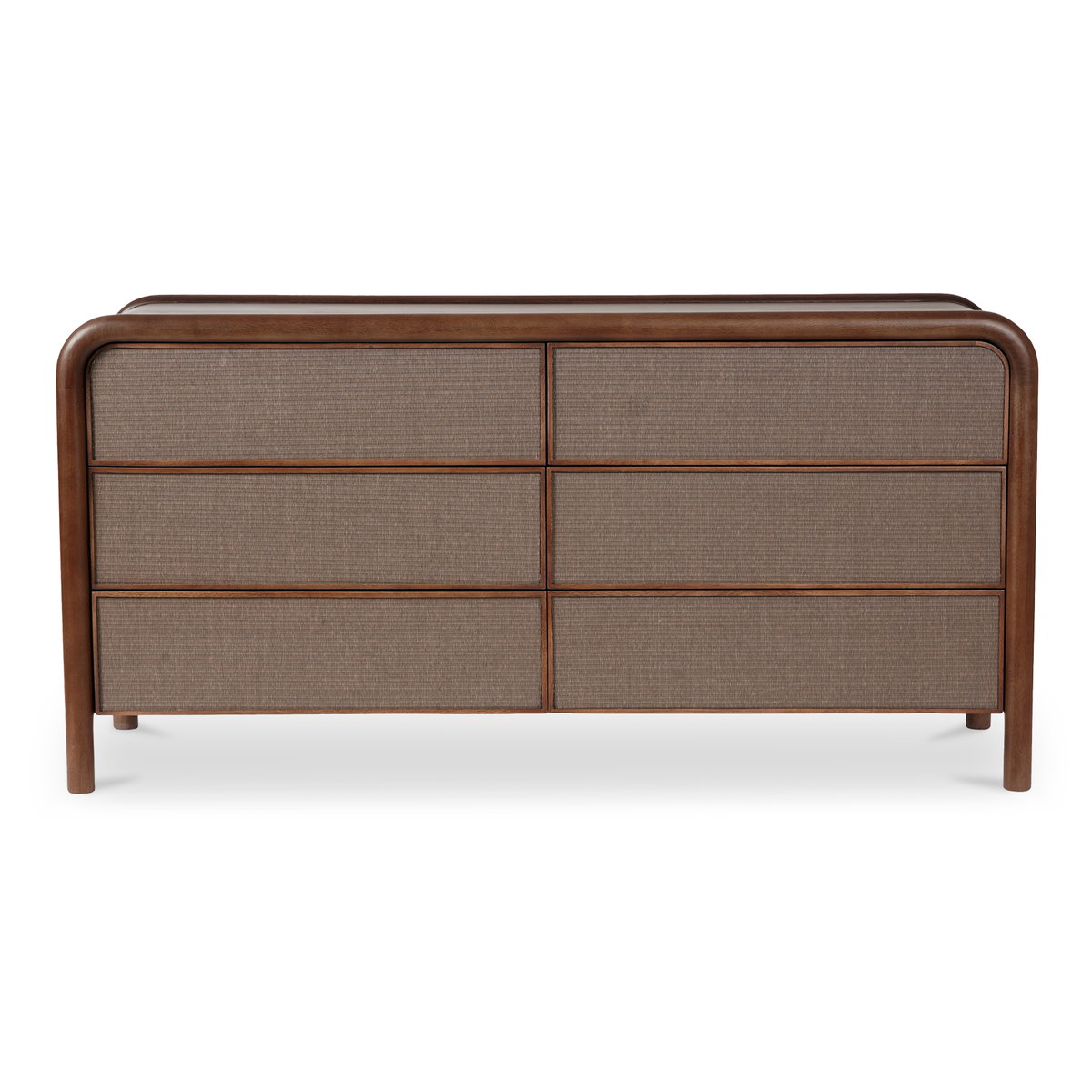 Rye 6 Drawer Dresser Warm Brown, by Moe's Home, 61.75" width x 30.6" height x 19.75" depth View 1